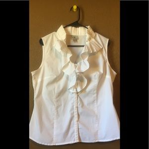 Crisp white ruffle v neck top